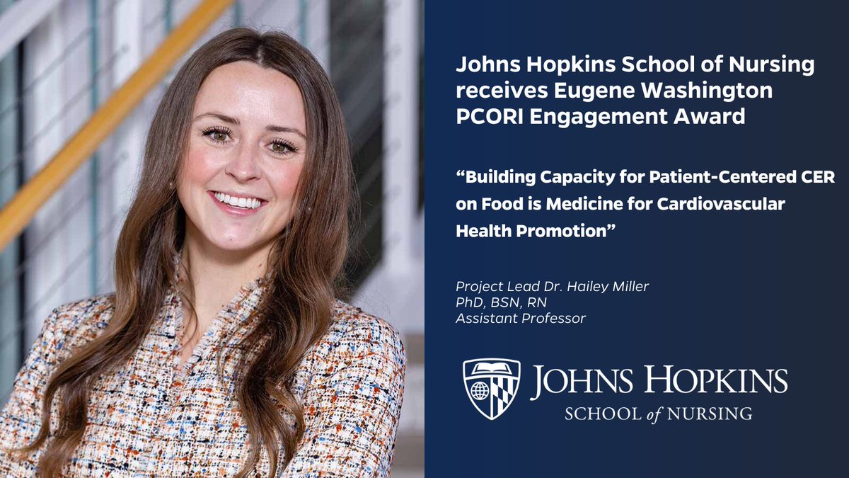 JHUNursing's tweet image. We’re excited to share that #JHSON has been selected for @PCORI funding through the Washington PCORI Engagement Award Program! The award will support a project, led by @hailey_n_miller, that aims to build capacity for patient-centered comparative effectiveness research (CER) for…
