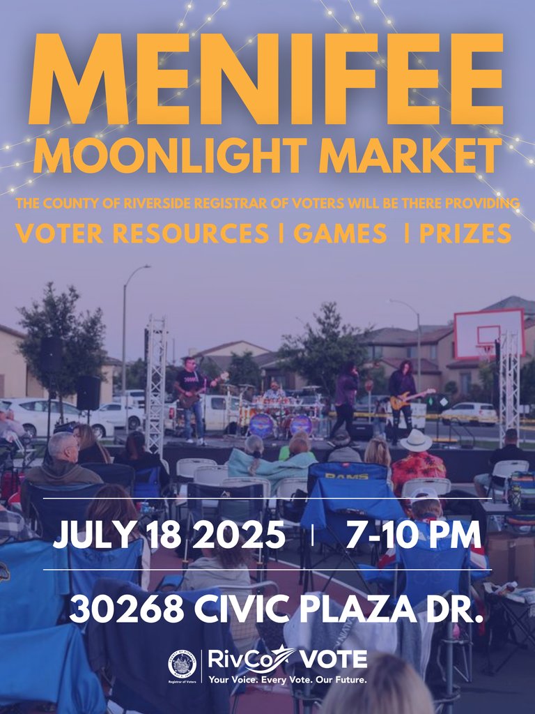 RivCoRegistrar's tweet image. The ROV Outreach Team is heading to the Menifee Moonlight Market for another great night of fun and connection!
---
¡El equipo de extensión de ROV se dirige al Menifee Moonlight Market para otra gran noche de diversión y conexión!