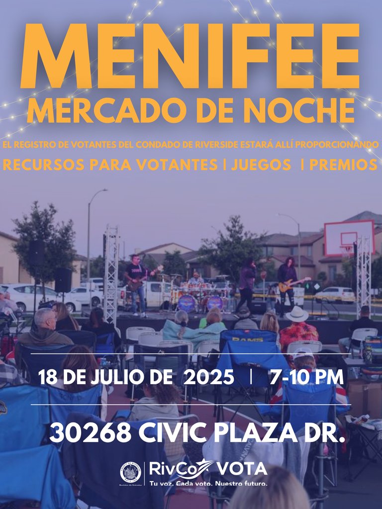 RivCoRegistrar's tweet image. The ROV Outreach Team is heading to the Menifee Moonlight Market for another great night of fun and connection!
---
¡El equipo de extensión de ROV se dirige al Menifee Moonlight Market para otra gran noche de diversión y conexión!
