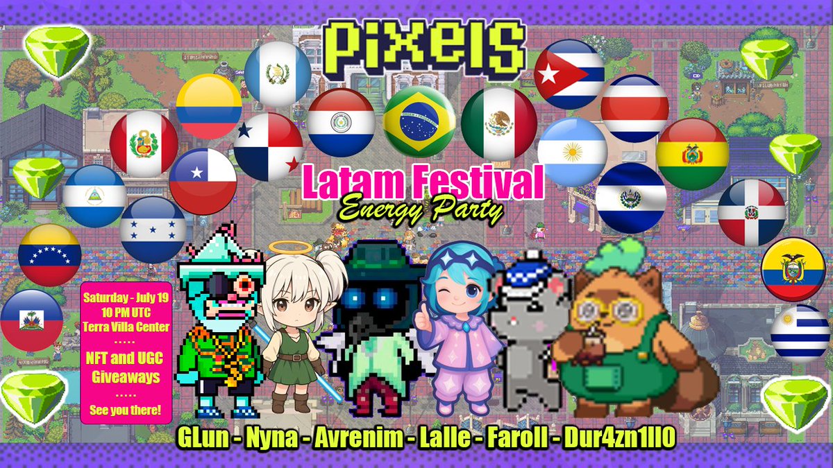 Hey guys 🙌!!! Our party just got even better with the arrival of Dur4zn1ll0 <a href="/DUR4ZN1LL0/">DUR4ZN1LL0 | OLA 🇦🇷</a> !!!
Nyna <a href="/julianasnav/">Nyna Mary</a>  , GLun <a href="/GLun/">GLun.ron 🍀</a>  , Avrenim <a href="/madlmentaaa/">Avrenim❤️</a>  , Farol <a href="/FarollGMC/">farollgmc.ron 🦁</a>  , and Dur4zn1ll0 are preparing a really fun party full of prizes!!😍🤩🥳🙌

The Latam Festival will be a time