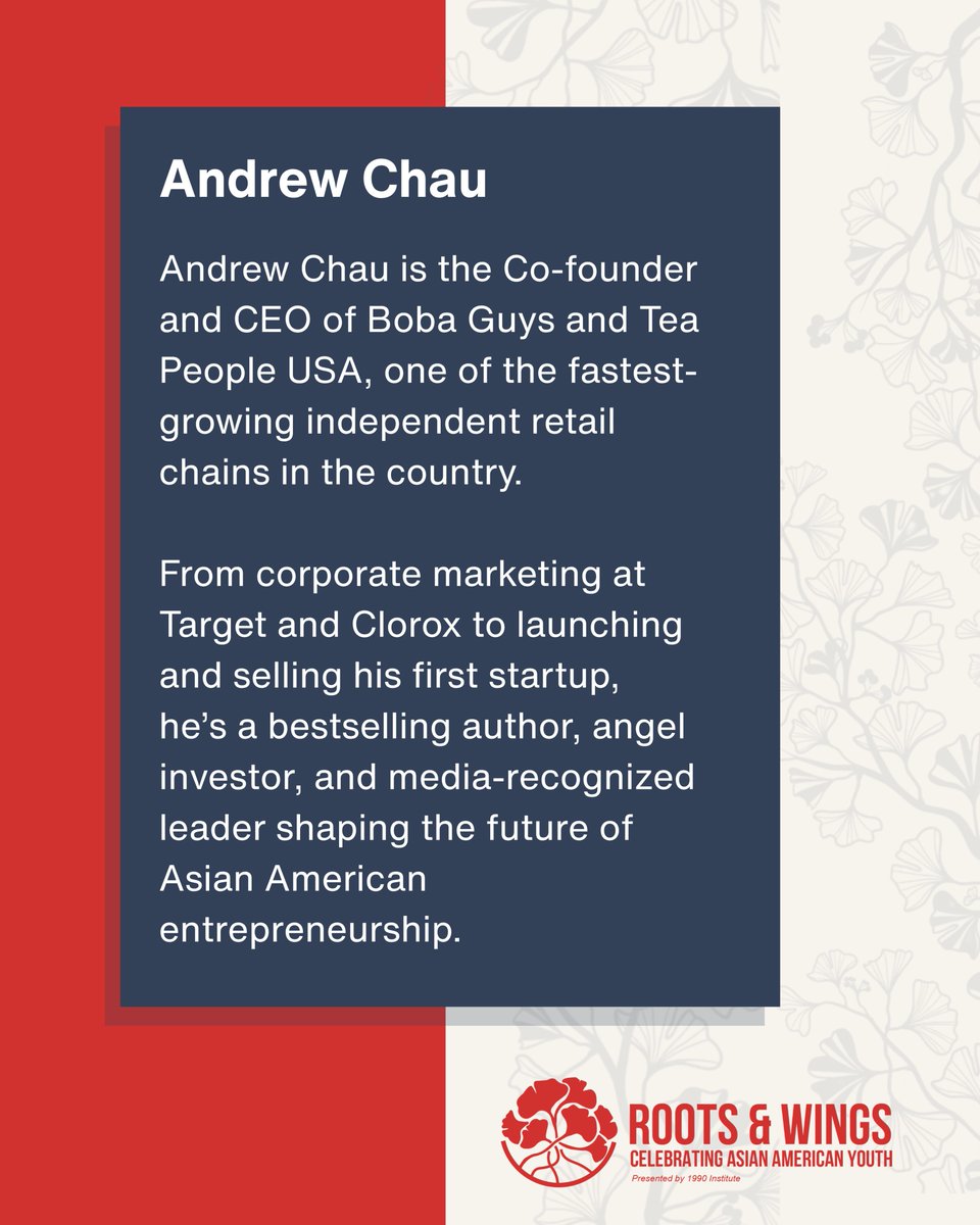 1990Institute's tweet image. 🧋 Meet Andrew Chau, co-founder of @bobaguys  + co-author of The Boba Book.

From startups to cultural impact, he’s shaping Asian American entrepreneurship.

🎤 Catch him Sept 6 at our Roots &amp;amp; Wings Youth Symposium!
🎟️ Register: eventbrite.com/e/the-2025-asi…

#1990Institute