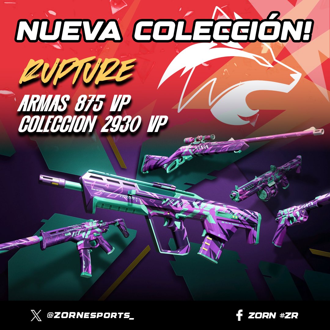 ZREsports_'s tweet photo. 🚨 ¡Prepárate para lo que viene! 🚨
La nueva colección RUPTURE está por llegar a Valorant y viene con todo el estilo 💥
🔫 Cada arma costará 875 VP
💼 La colección completa: 2930 VP

¿Ya sabes cuál vas a equipar primero? 👀
💬 ¿Qué opinan de esta colección? Los leemos en los comentarios 👇
#Rupture #Valorant #ZornEsports #ZR #Skins #GamingNews #ComingSoon