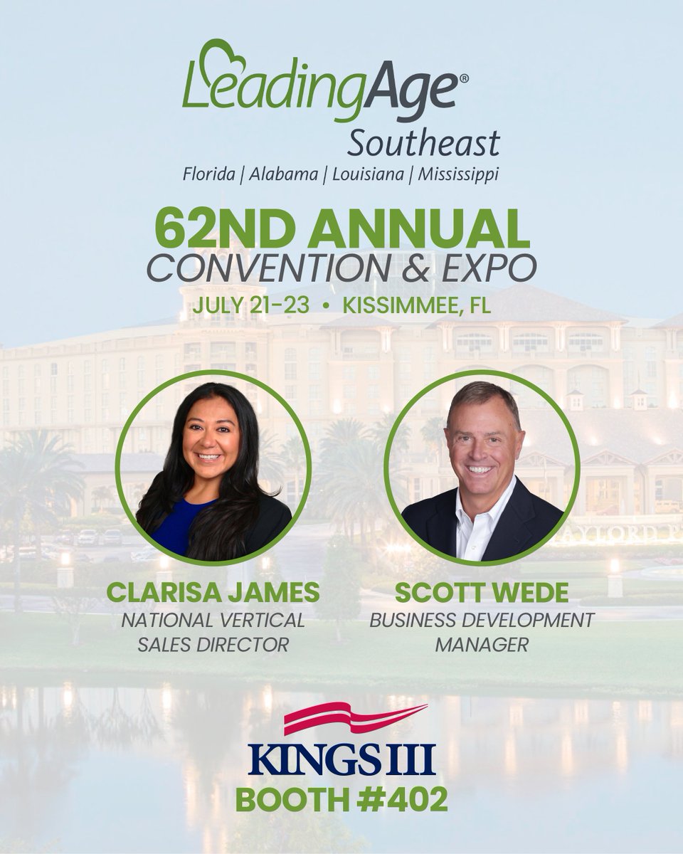Kings III (@kingsiii_usa) on Twitter photo Clarisa and Scott are headed to the <a href="/LeadingAge/">LeadingAge</a> Southeast Conference & Expo!
Stop by booth 402 to learn how our solutions support staff and help ensure resident safety across senior living communities.
We can't wait to see you there!
kingsiii.com/events/leading⦠Clarisa and Scott are headed to the <a href="/LeadingAge/">LeadingAge</a> Southeast Conference & Expo!
Stop by booth 402 to learn how our solutions support staff and help ensure resident safety across senior living communities.
We can't wait to see you there!
kingsiii.com/events/leadingā¦