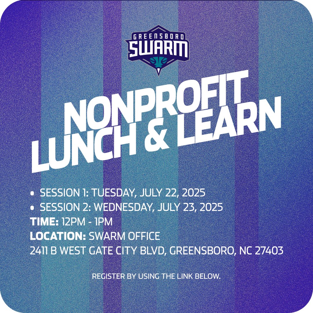 greensboroswarm's tweet image. 📣 Triad nonprofits! Join us for our Nonprofit Lunch & Learn next week! Enjoy lunch on us and learn about community impact within the Swarm and ways to get involved next season. RSVP for Tuesday or Wednesday below!!
🔗 bit.ly/4lAICzD