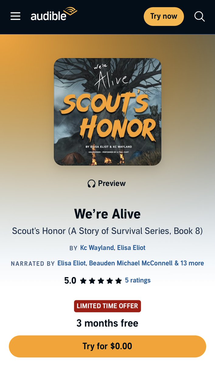 WereAlive's tweet image. Big news -- We're Alive: Scout's Honor is now available on Audible! Relive the thrilling adventure today! #werealive #scoutshonor
