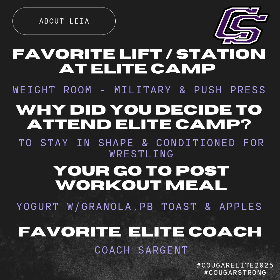 CoachFBrock's tweet photo. Elite Athlete of the Week: Leia Lopez. She is consistent, motivated, gritty, coachable &amp; a tremendous teammate! We are proud of how she displays character, commitment, sacrifice &amp; effort in everything she does. Congrats Leia! #CougarElite2025 #CougarStrong https://t.co/haSid65PUn