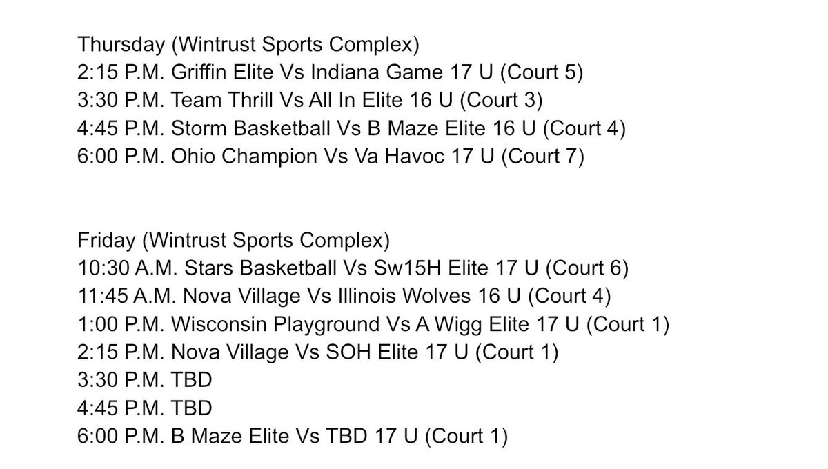 _MikeRoth's tweet image. I’ve made it to the Wintrust Sports Complex for the UAA Finals
Here is my schedule for Thursday and Friday with bracket play continuing on Saturday and Sunday!
As always, standouts will be posted to @PrepHoopsOH and @PrepHoopsKY