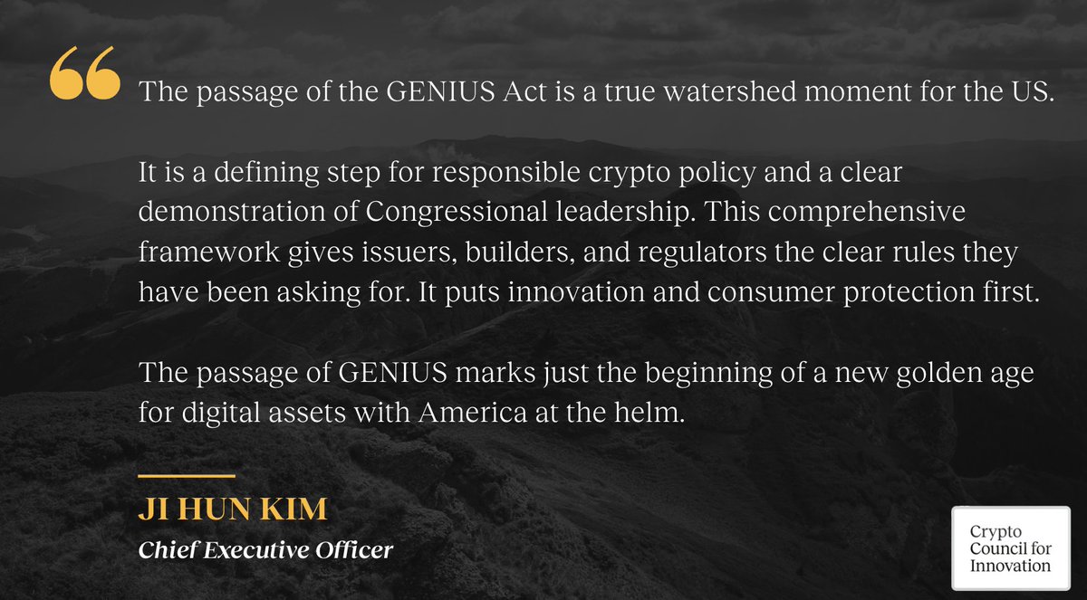 crypto_council's tweet image. A "true watershed moment" - comment from our CEO @_jikim on GENIUS: