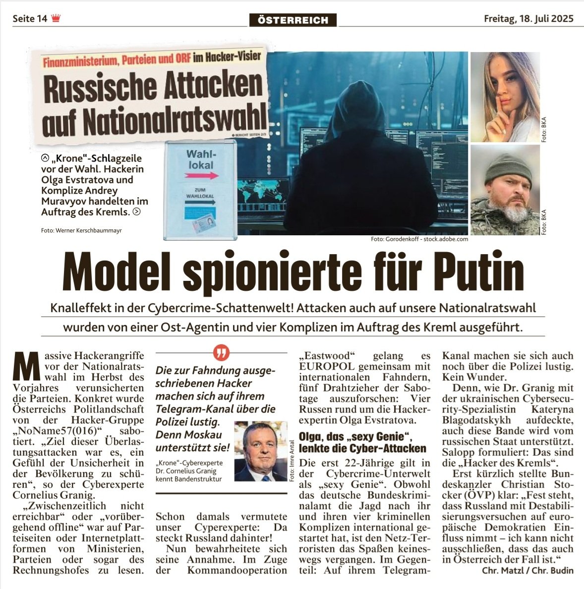 RaderLu's tweet image. Die Russen schauen schon, dass ihre politischen Sprachrohre in Europa bei Wahlen stärker werden...
(Kronenzeitung)