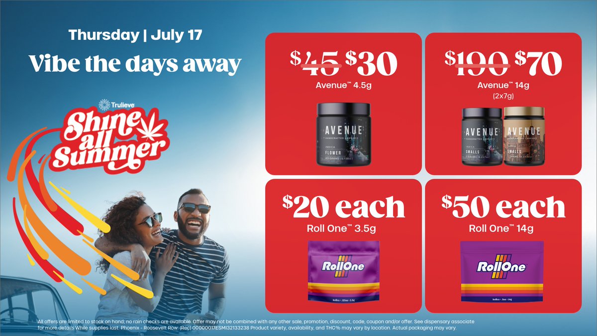 trulieve_az's tweet image. 🌞 Vibe the days away with the coolest summer deals! ✨ Grab your favorites, soak up the sunshine, and keep the good times rolling. 😎🌴
trulieve.com/discover/promo…