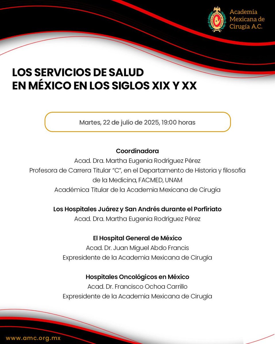 La #AMC te invita  a participar en nuestra próxima sesión en vivo
🗓️ Martes, 22 de julio a la 19:00 hrs
Para seguir la transmisión:
🌐 amc.org.mx
📣 X: <a href="/AcademiaCirugia/">AMC</a>
📱 Apple: bit.ly/amc_apple
📱 Android: bit.ly/amc_play_store