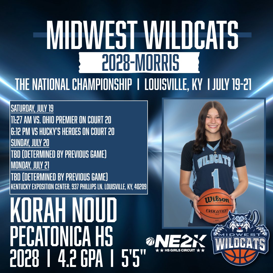 Korah Noud will be playing at The National Championship this weekend in Louisville. Her first game tips off on Court 20 at 11:27. Good luck, Korah!