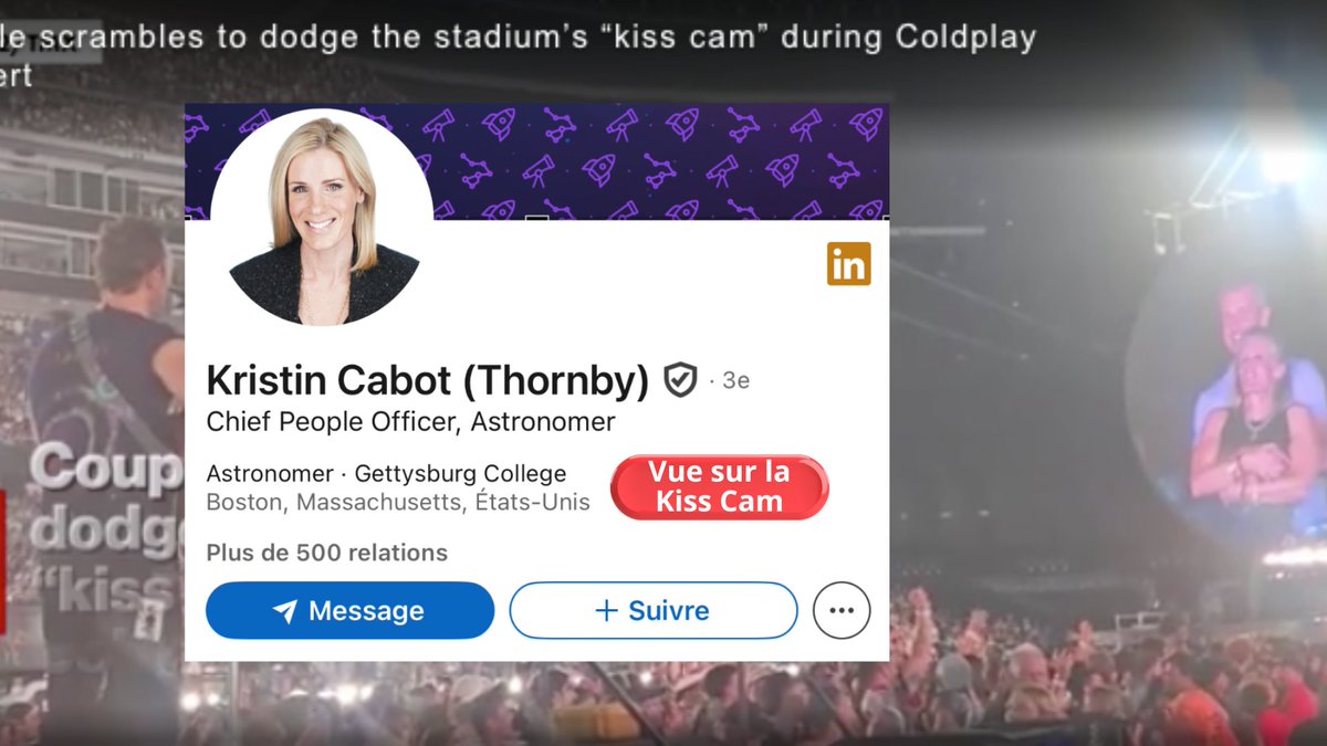 LaPiluleBleueQC's tweet image. LinkedIn ajoute un badge «Vue sur la Kiss Cam» à certains profils, après un concert de Coldplay.