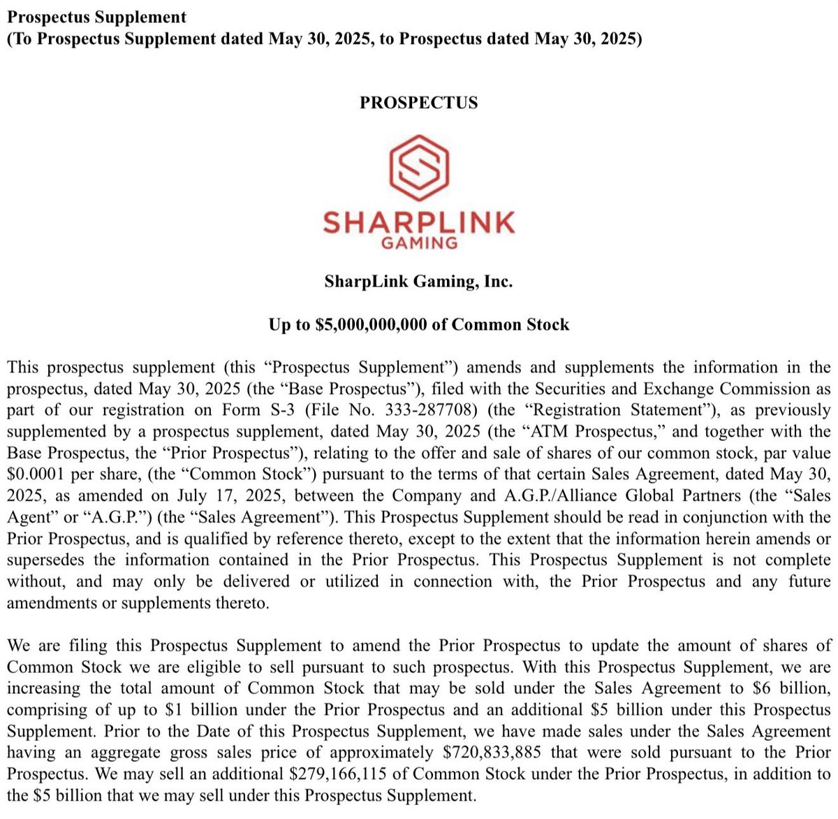 FilingTracker's tweet image. $SBET Offering prospectus increased to “Up to $5,000,000,000 of Common Stock”:
sec.gov/Archives/edgar…