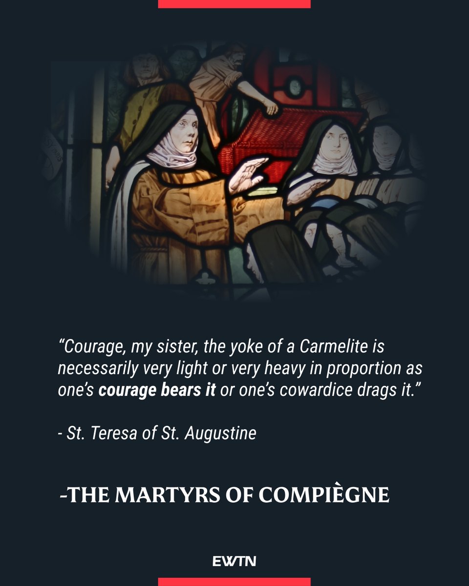 EWTN's tweet image. These 16 Carmelite nuns were martyred for their faith during the French Revolution, and each of them asked their Mother Prioress for permission to die, which she granted, one by one, on their way to the guillotine.
They sang together “O praise the Lord, all you nations; acclaim…