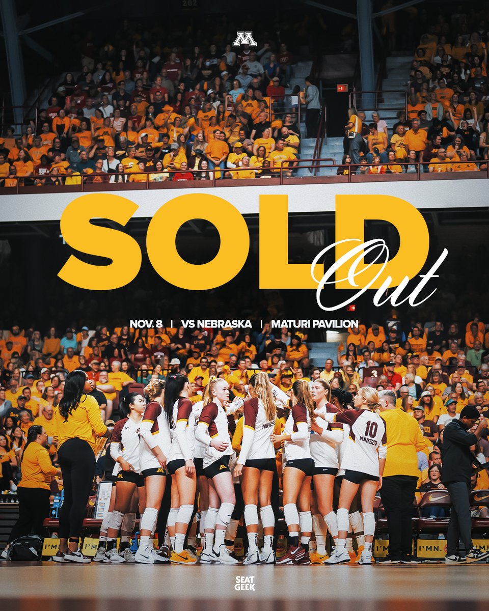 GopherVBall's tweet image. Well, that escalated quickly.
We're 𝐬𝐨𝐥𝐝 𝐨𝐮𝐭 for the match against Nebraska on Nov. 8!
Fans can still buy tickets on our secondary market @SeatGeek.