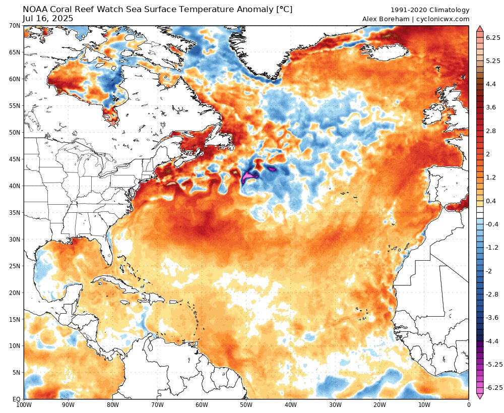 cyclonicwx's tweet image. Tropical Atlantic SSTs have warmed recently, pushing it away from the much less active-looking configuration a few weeks ago. However, the El Nino-like tropical circulation remains, causing a strong TUTT and subsidence in the Atlantic. Between this and the subtropical warmth it…