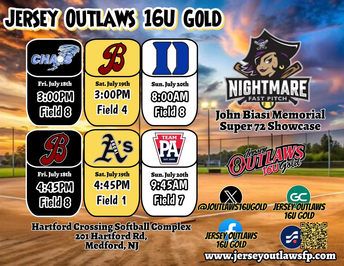 Some big schedule changes compared to what we were originally given for the Super 72 Showcase. Excited nonetheless!! 🔥🔥
<a href="/JOutlaws16uGold/">Jersey Outlaws 16U Gold</a>