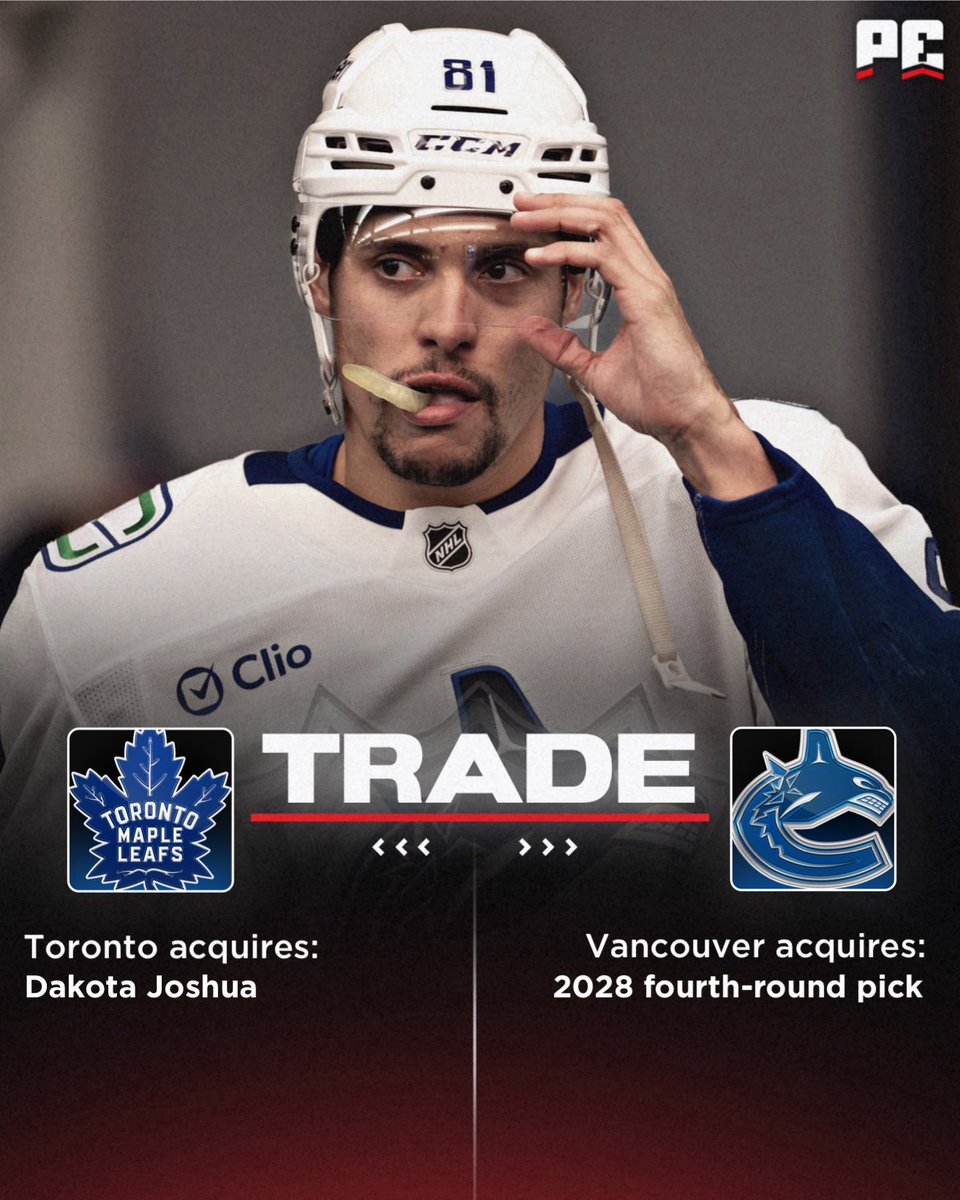puckempire's tweet image. TRADE ALERT:
Maple Leafs acquire:
Dakota Joshua
Canucks acquire:
2028 fourth-round pick