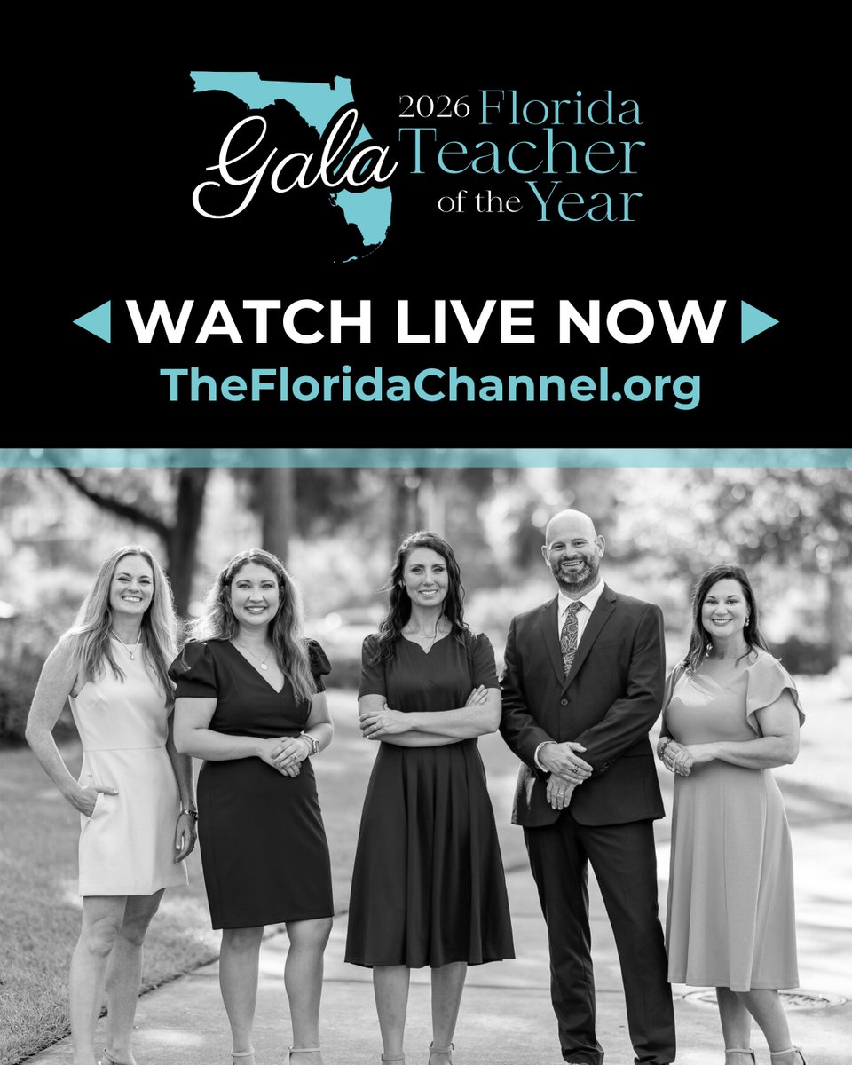 EducationFL's tweet image. The 2026 Teacher of the Year Gala presented by @FloridaPrepaid is LIVE NOW! Join us as we honor all 76 District Teachers of the Year and name our 2026 Florida Teacher of the Year! Watch live: thefloridachannel.org
#FLTOY2026 #FloridaTeachersLead