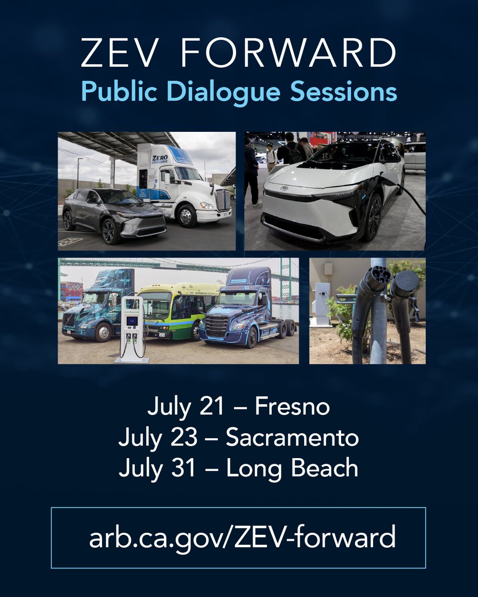 CARBTruckStop's tweet image. Help shape our clean air future. CARB and other state agencies are holding public sessions to discuss ways of advancing zero-emission vehicle adoption in California.
bit.ly/4lHvtnY