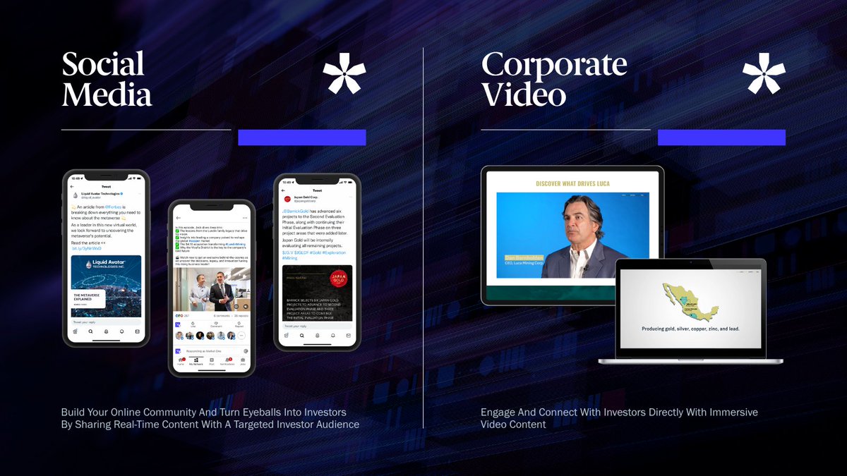MarketOneMedia's tweet image. Market One is excited to introduce 'The Essentials', a must-have investor marketing toolkit for public companies.
From pitch decks that simplify your story, to fully managed social feeds and branded visuals that give your company a real online and offline presence, Essentials…