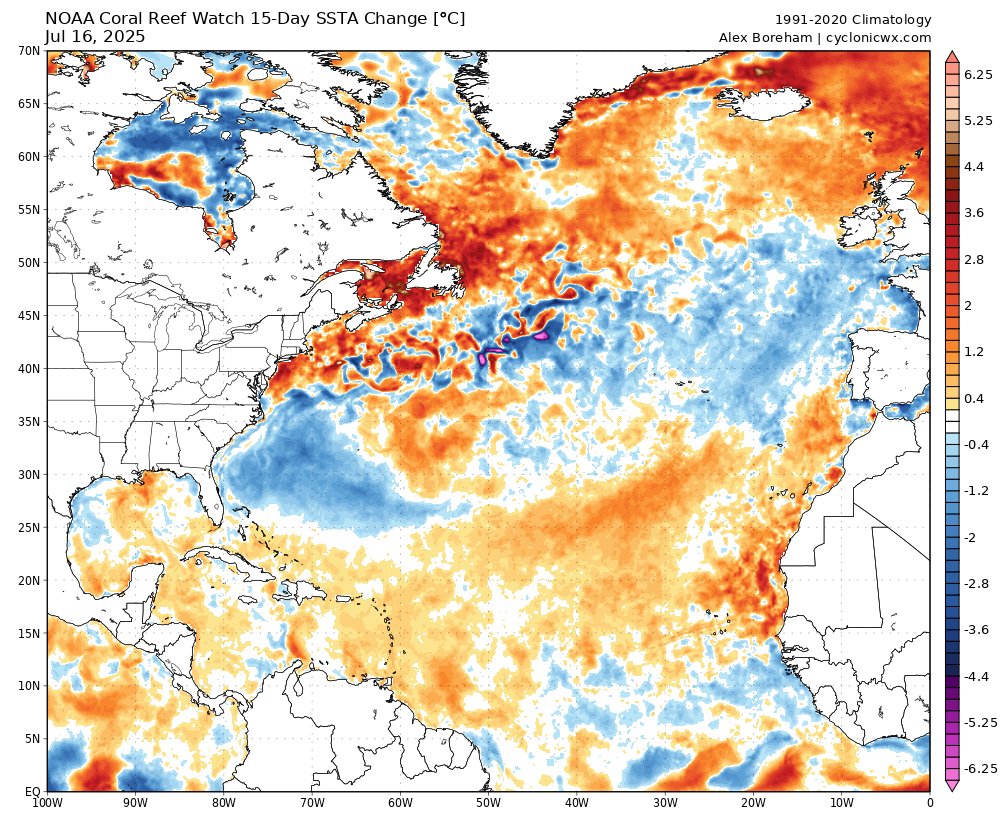 cyclonicwx's tweet image. Tropical Atlantic SSTs have warmed recently, pushing it away from the much less active-looking configuration a few weeks ago. However, the El Nino-like tropical circulation remains, causing a strong TUTT and subsidence in the Atlantic. Between this and the subtropical warmth it…