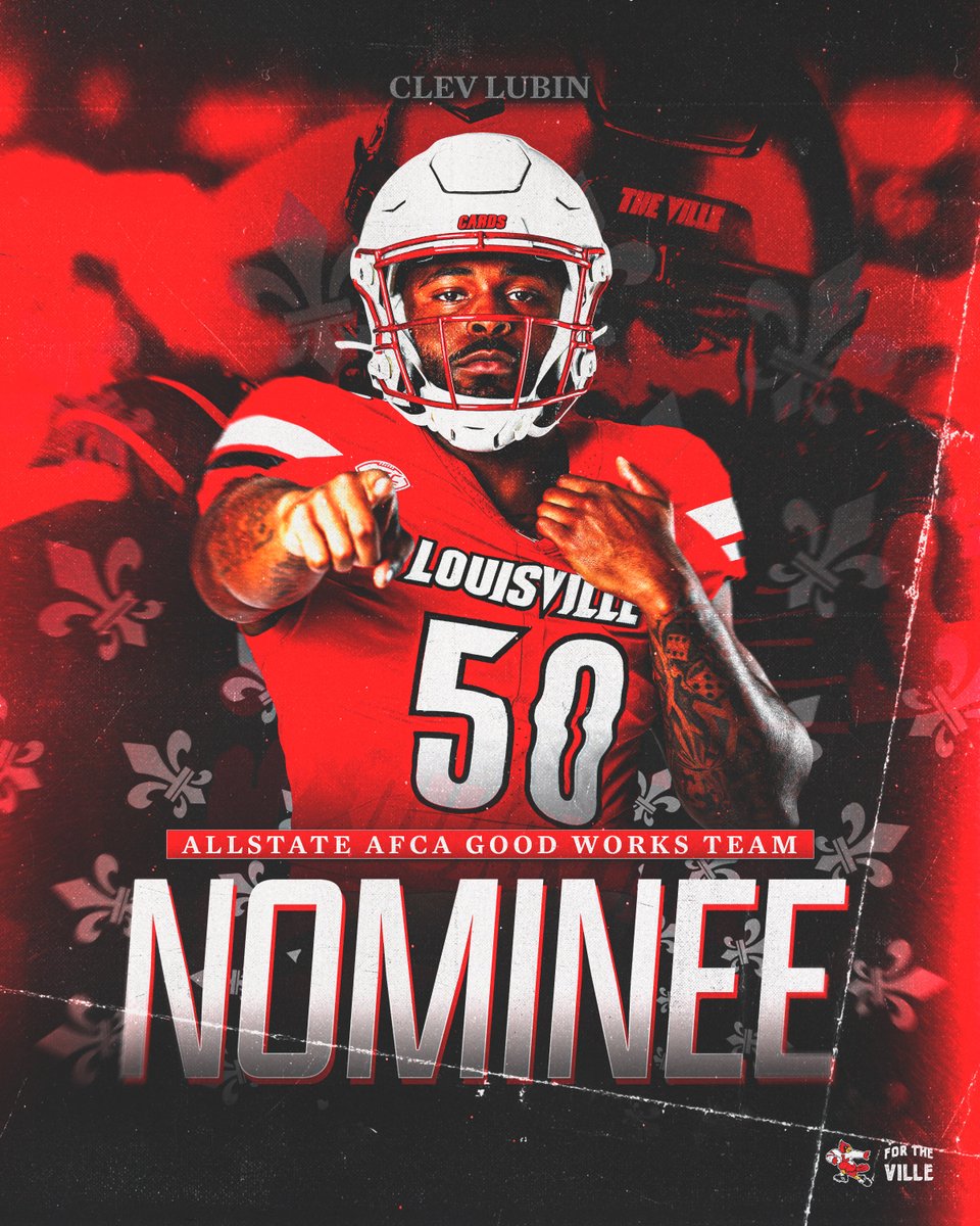 LouisvilleFB's tweet image. .@ClevLubin is a nominee for the Allstate AFCA Good Works Team for his commitment to community service & leadership 👏
Details: uofl.me/4nT4iIE
#GoCards