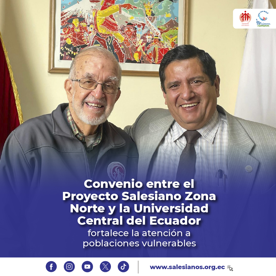 👉 lc.cx/I8RJj0 | El acuerdo permitirá que #estudiantes de la carrera de Trabajo Social realicen sus prácticas preprofesionales en los distintos programas y espacios de intervención que mantiene el Proyecto Salesiano Ecuador Zona Norte.