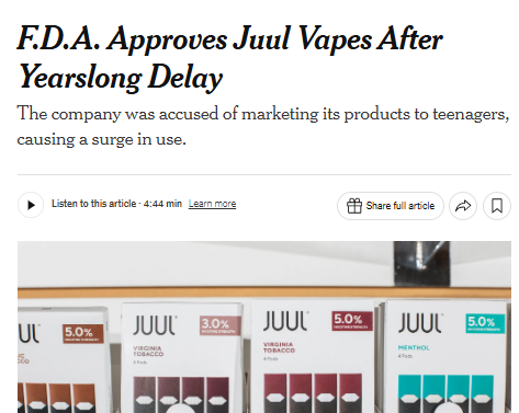fda approves juul vapes FDA finally announces beginning of flavored e-cig ban main image 0