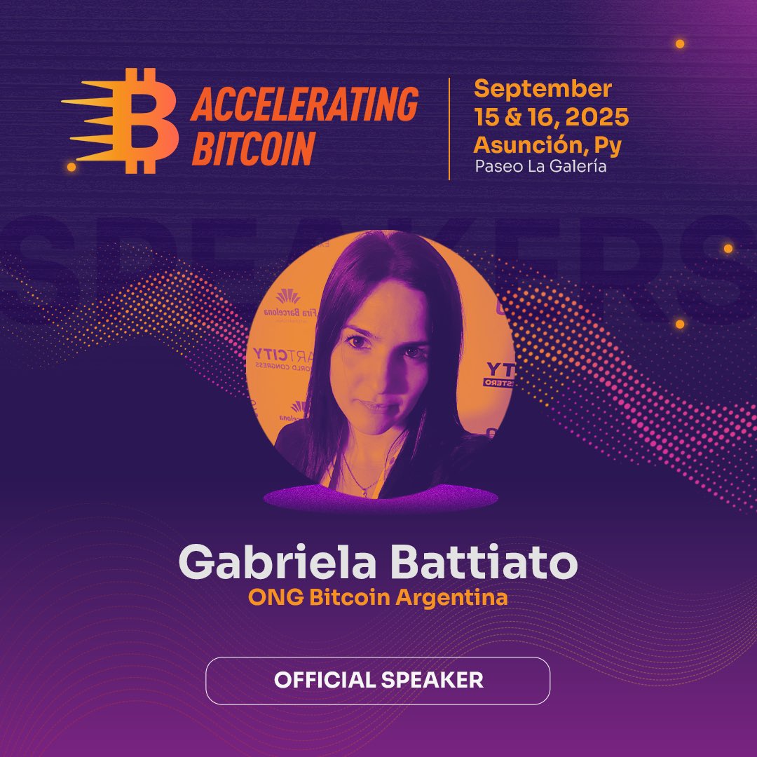acceleratingbtc's tweet image. 🚨 NEW SPEAKER ANNOUNCEMENT
@gabibattiato, member of @BitcoinAR, will be a speaker at Accelerating Bitcoin! 🇵🇾
📍Sep 15–16 | Asunción
🎟️ Get your ticket now: acelerandobitcoin.com