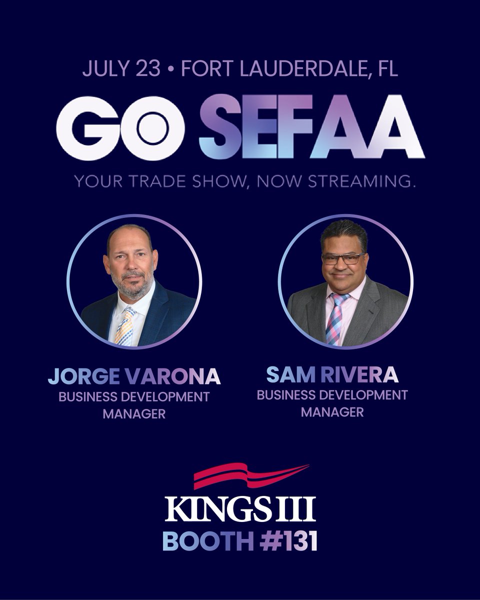 Jorge and Sam are heading to the <a href="/SEFAAORG/">SEFAA</a> 2025 GO-SEFAA Trade Show in Fort Lauderdale!

Stop by booth 131 to discover how our solutions help create safer communities.

We're looking forward to connecting with you!

kingsiii.com/events/go-sefa…