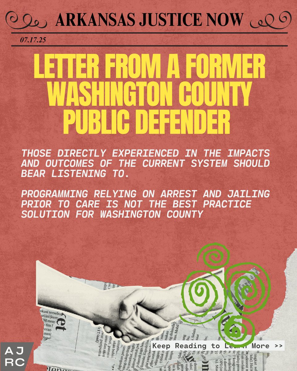 ArReform's tweet image. Listen to those who understand this system. Letter from a former Washington County public defender.
🚨People heal best outside of confinement🚨