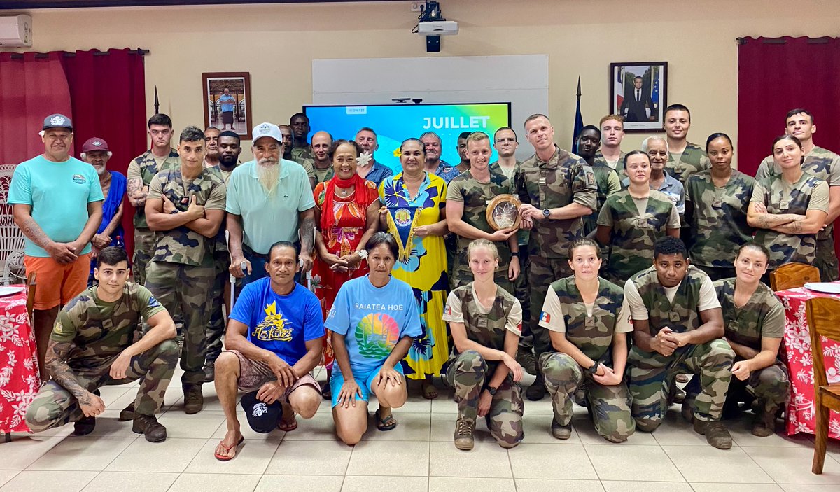 MISSION TAAMURA :
Du 30 juin au 10 juillet, les « choucas » de la 4e compagnie du Régiment d’Infanterie de Marine du Pacifique-Polynésie (RIMaP-P), armée par le Régiment Médical, ont réalisé une mission TAAMURA sur l’île de Raiatea.