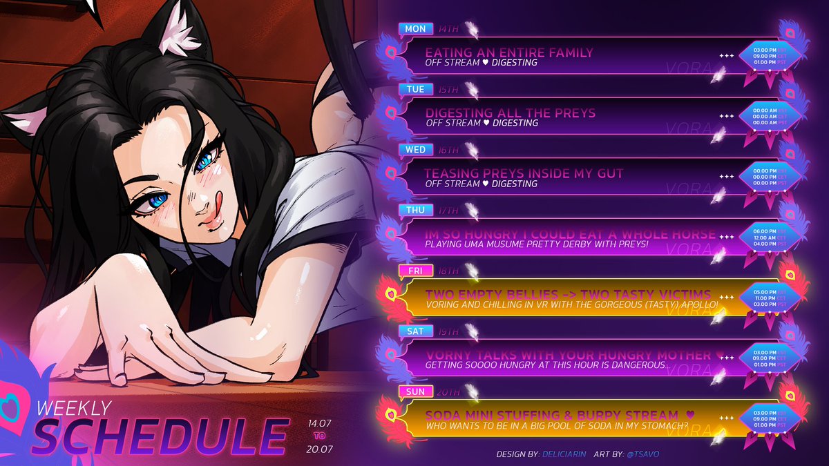 VoraishaVore's tweet image. Vore week!!!
I need to eat one of those horse girls sooo bad so I will play that game today and soon collab with the beautifull sun @ApolloMythos and eating you all this week 💕
Who will end feeding us?~