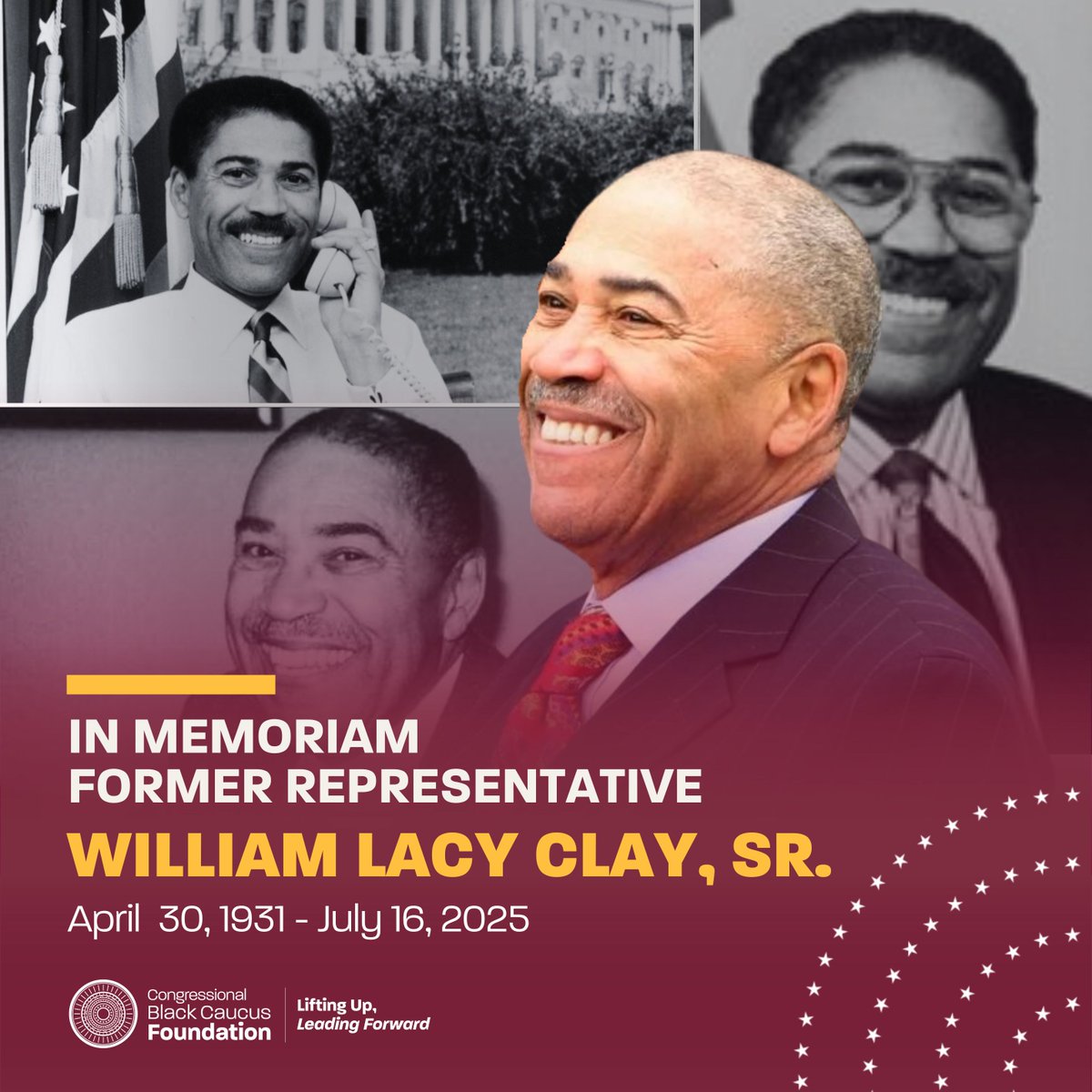 CBCFInc's tweet image. We mourn the passing of Congressman Bill Clay Sr. As a founding member of @TheBlackCaucus, he was a devoted public servant whose life was defined by courage & advocacy. We send our condolences to his family & to all who were moved by his life’s work. #CBCF
bit.ly/4nUGp3v