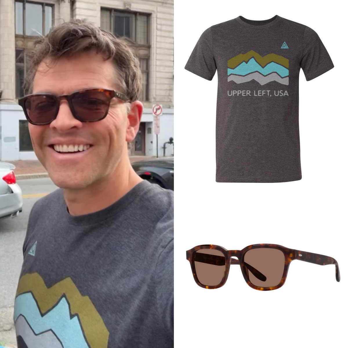 MishasOutfits's tweet photo. In a recent post, @mishacollins is wearing a The Great PNW Jagged Tee in the color Heather Black &amp; a pair of Barton Perreira Sunglasses in Havana/Brown. The shirts sells for $35 &amp; the glasses for $276. 

Links: 

Shirt: https://t.co/0JTTraEvre

Glasses: https://t.co/qK9d7M73X6 https://t.co/KbxYtPMep0