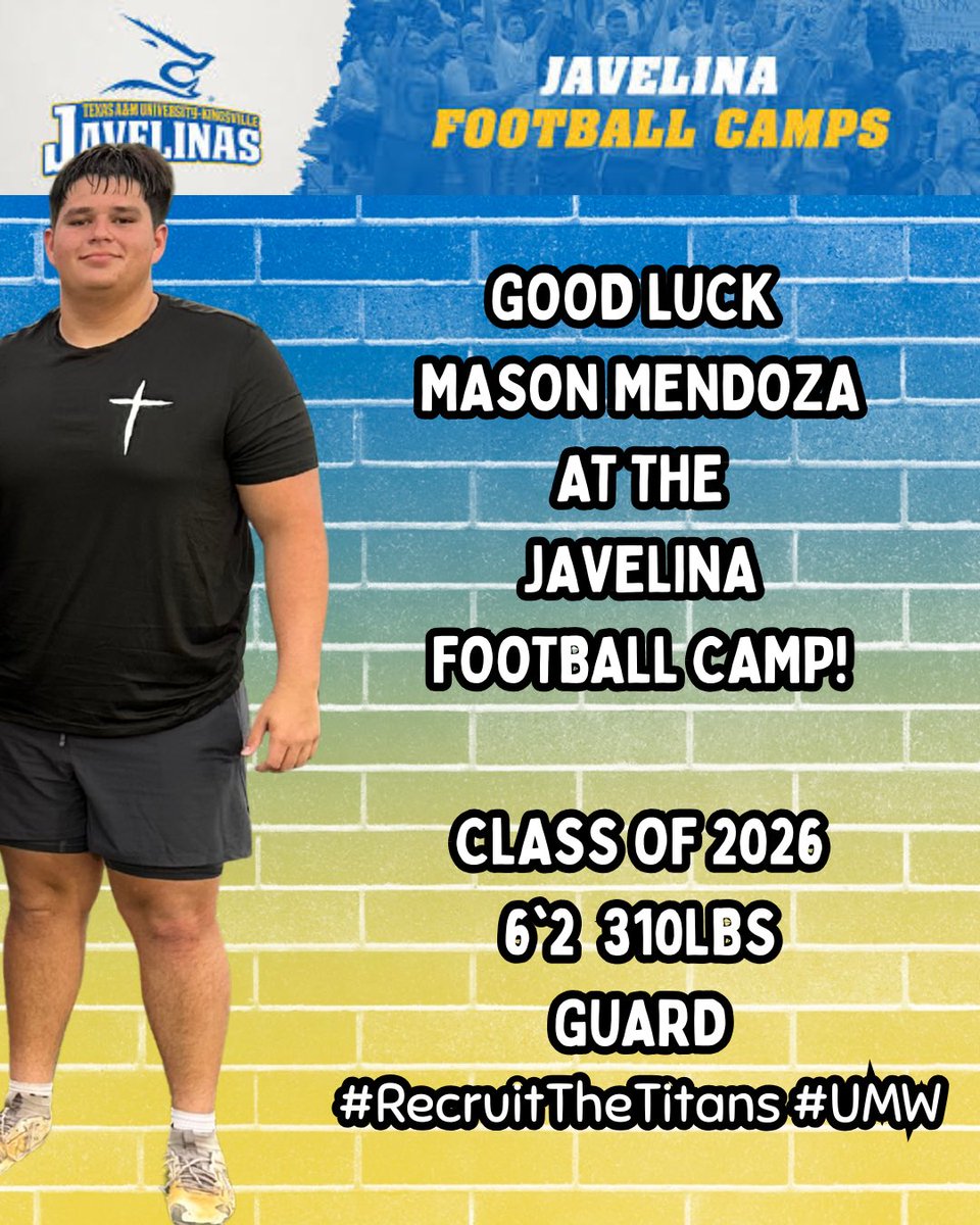 RecruitTheTitans (@recruitvehs) on Twitter photo 🎯 PUT HIM ON YOUR RADAR!! <a href="/May827_/">Mason Mendoza</a> will be getting after it tomorrow at the Kingsville Camp! This ‘26 OL is SPECIAL!!! <a href="/CoachmartinezOL/">Manny Martinez</a> <a href="/coachscottparr8/">Scott Parr</a>
#RecruitTheTitans #UMW 🎯 PUT HIM ON YOUR RADAR!! <a href="/May827_/">Mason Mendoza</a> will be getting after it tomorrow at the Kingsville Camp! This ‘26 OL is SPECIAL!!! <a href="/CoachmartinezOL/">Manny Martinez</a> <a href="/coachscottparr8/">Scott Parr</a>
#RecruitTheTitans #UMW