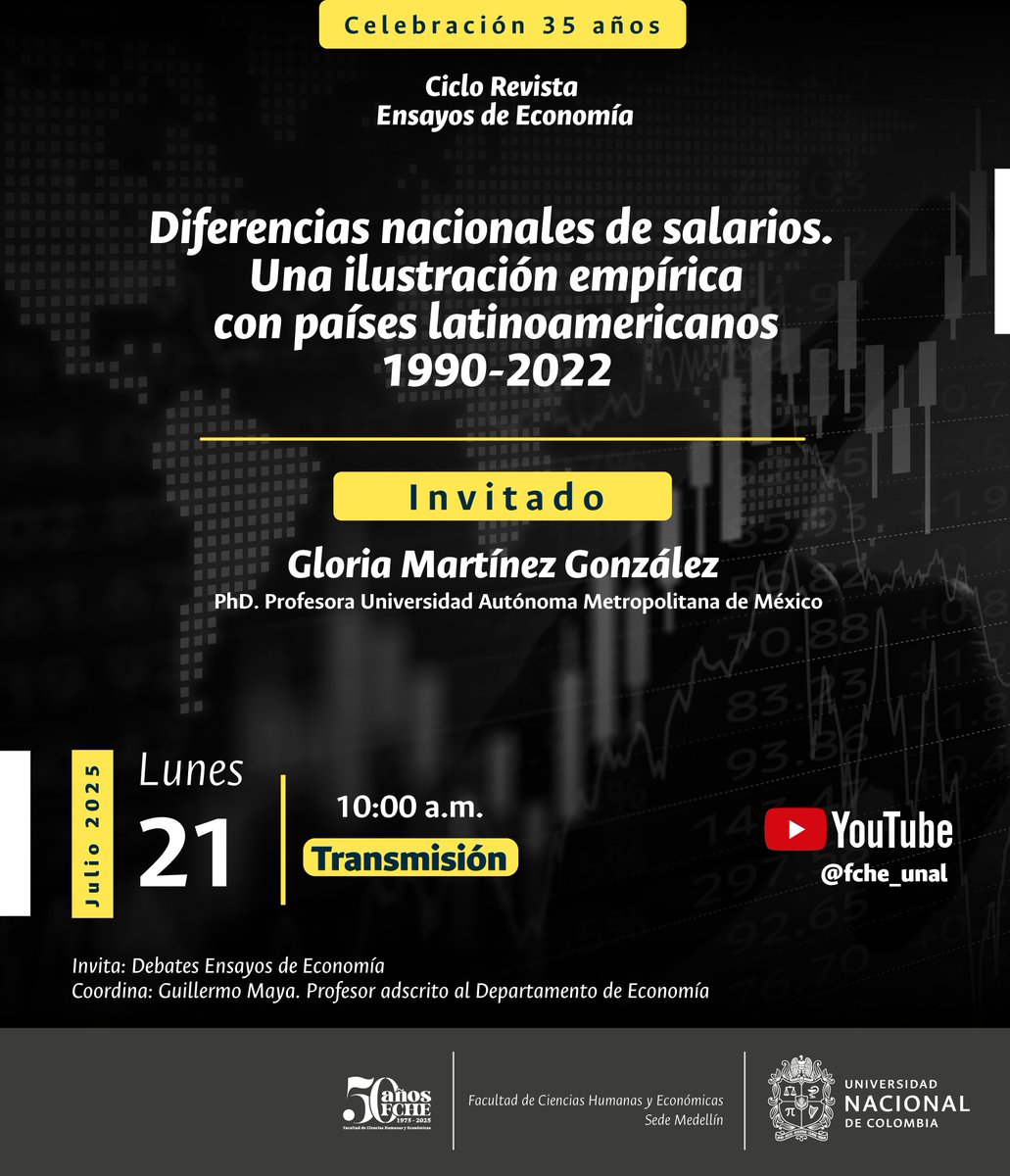 🔝 No te pierdas la conferencia: 'Diferencias nacionales de salarios. Una ilustración empírica con países latinoamericanos', con Gloria Martínez González, profesora de la Universidad Autónoma Metropolitana de México.

📅 Lunes 21 de julio de 2025.
🕙 10:00 a.m.
📲