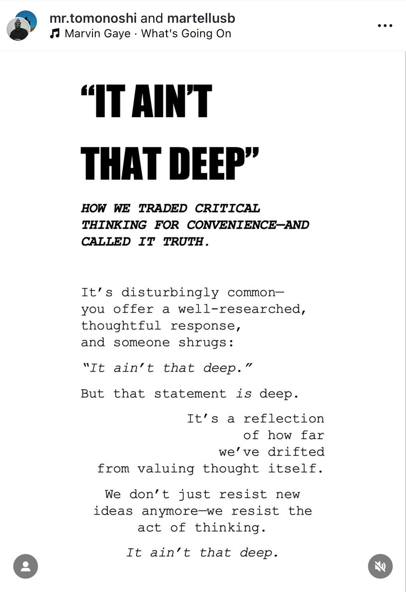 CurtissKing's tweet image. โWe are witnessing the cultural
erosion of thought,
the glorification of ignorance,
and the fear of depth in a world
addicted to speed and surface.โ
โIt Ainโt That Deepโ
- Mr. Tomonoshi