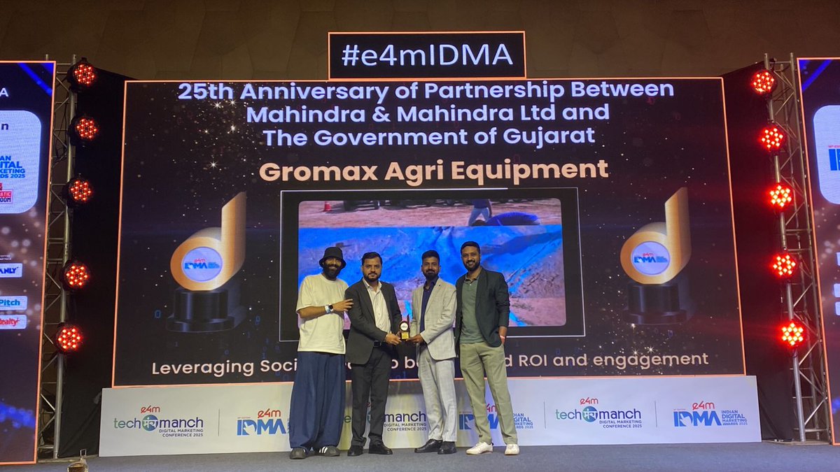 e4m Live (@e4mevents) on Twitter photo Celebrating excellence in digital media at #e4mIDMA 2025! Congrats to all the winners! ๐๐
Category: Leveraging Social Media to boost brand ROI and engagement.
Winners: <a href="/GromaxAgri/">Gromax Agri Equipment Limited</a>
#digitalawards Celebrating excellence in digital media at #e4mIDMA 2025! Congrats to all the winners! ๐๐
Category: Leveraging Social Media to boost brand ROI and engagement.
Winners: <a href="/GromaxAgri/">Gromax Agri Equipment Limited</a>
#digitalawards
