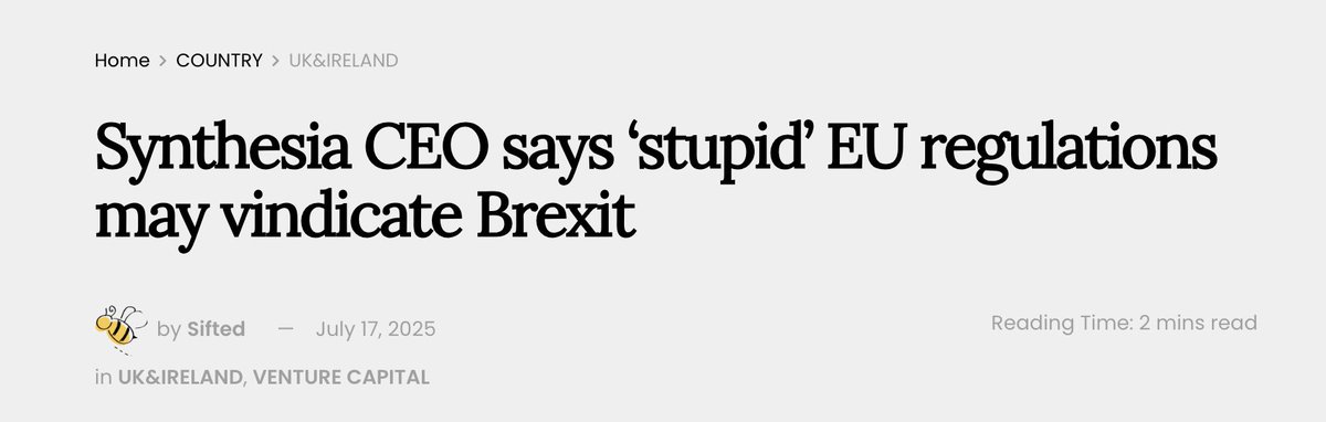 EUUSForum's tweet image. British startup founders are fed up with Brussels' obsession with regulation.
bebeez.eu/2025/07/17/syn…