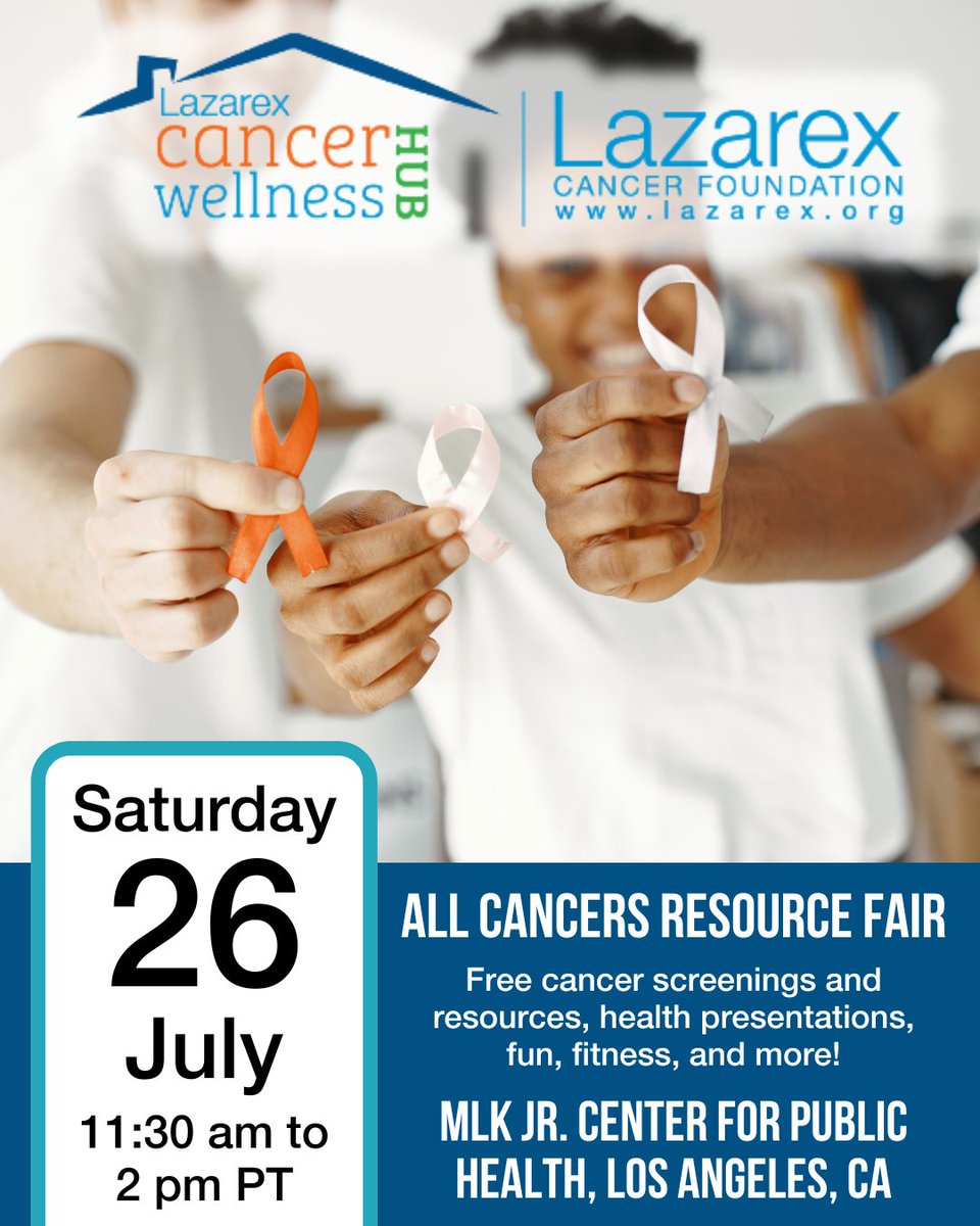 If you live in Los Angeles, free cancer screenings are coming to you!👏

On Saturday, July 26 from 11:30 am to 2 pm PT, we’re hosting an All Cancers Resource Fair at the Martin Luther King Jr. Center for Public Health in Los Angeles.

Learn more: lazarex.org/event/all-canc…