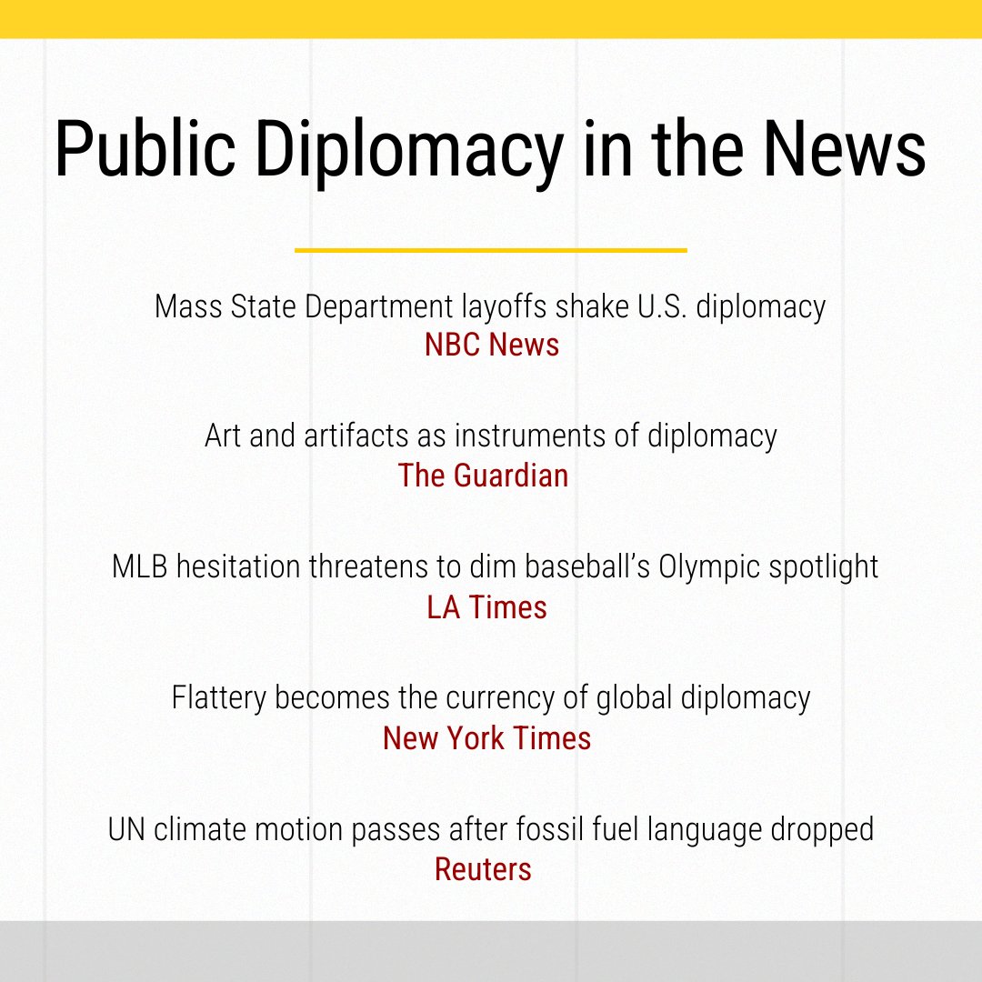 Our latest "Public Diplomacy in the News" roundup includes mass layoffs at the U.S. State Dpt. the Bayeux Tapestry on Tour, Shohei Ohtani's Olympic dream, &amp; more. 

🔗: uscpublicdiplomacy.org/blog/public-di…