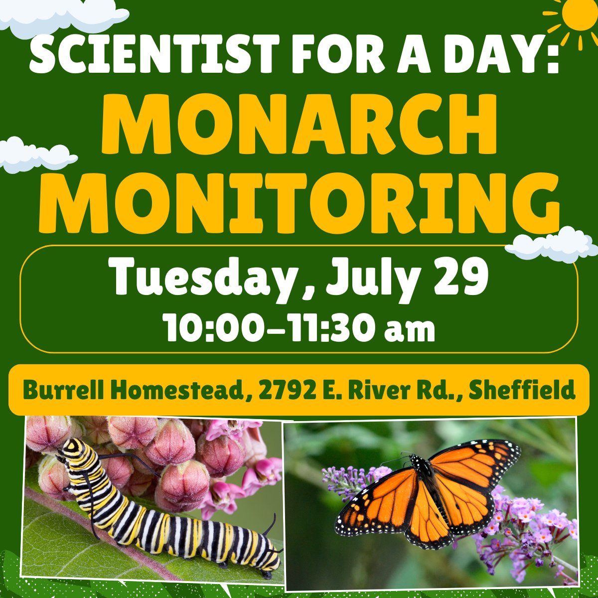 Become a Monarch Citizen Scientist! Learn how to identify milkweed, monarch eggs, larvae, and adults, and help collect important data that contributes to habitat protection and research. Register online at tinyurl.com/LCMP-Monarch-M…