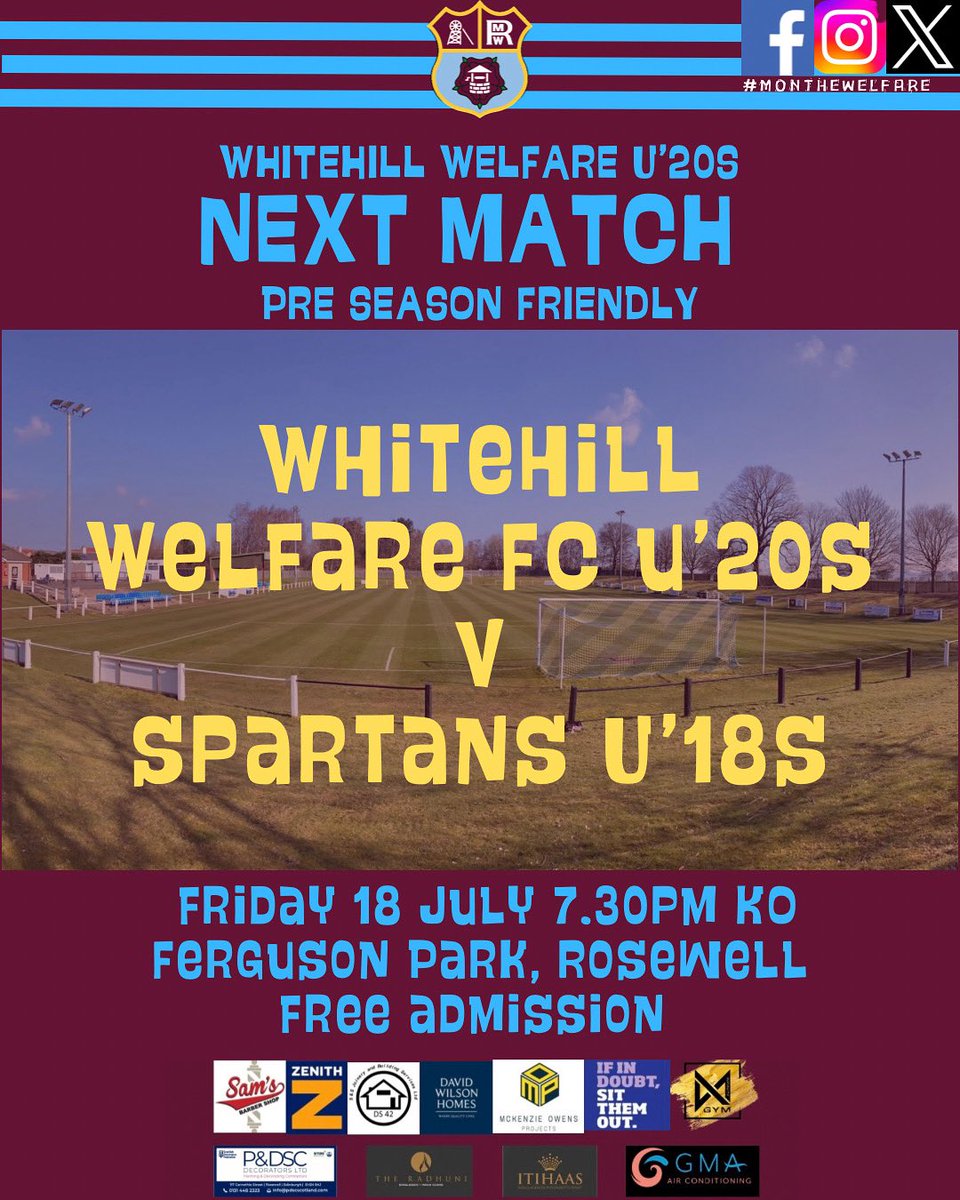 WhitehilWelfare's tweet image. 📢 Fixture Update
It’s a change of venue for the Welfare U20s this Friday night! 🔄
Their match vs Spartans U18s will now be played at Ferguson Park.
📍 Ferguson Park
⏰ Kick-Off: 7:30 PM
🎟 FREE
Come along and support the young team as they prepare for the new season! 🙌⚽️
