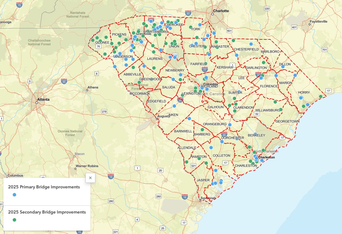 SCDOTPress's tweet image. 🚧 Big Boost for SC Bridges! 🚧

The SCDOT Commission just approved an updated bridge program with an additional $200 million in state funding, bringing the coming year’s total to $439 million for bridge replacements and repairs.