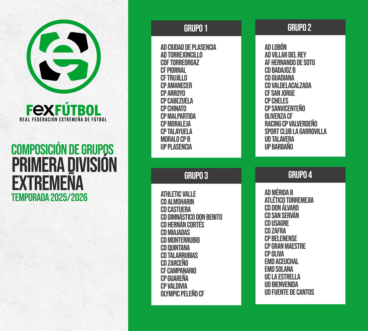 ⚽ OFICIAL ⚽
Ya tenemos grupo para competir está temporada. Formamos parte del grupo IV.
Nos espera una bonita temporada 💪