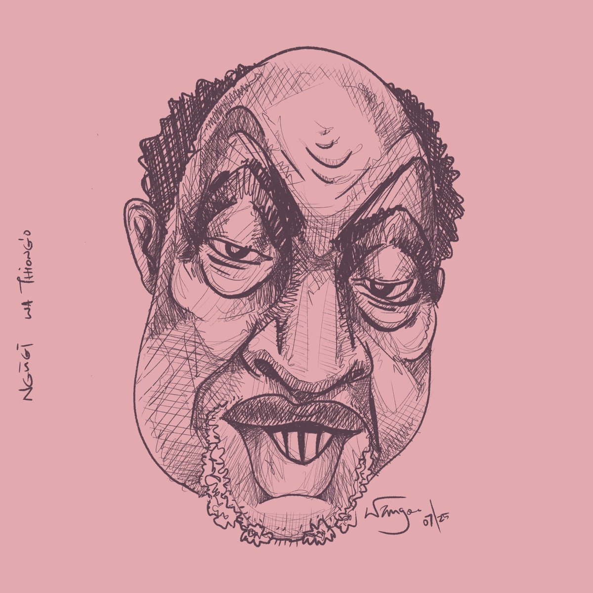 wangoalfred's tweet image. Ngūgi wa Thiong’o caricature