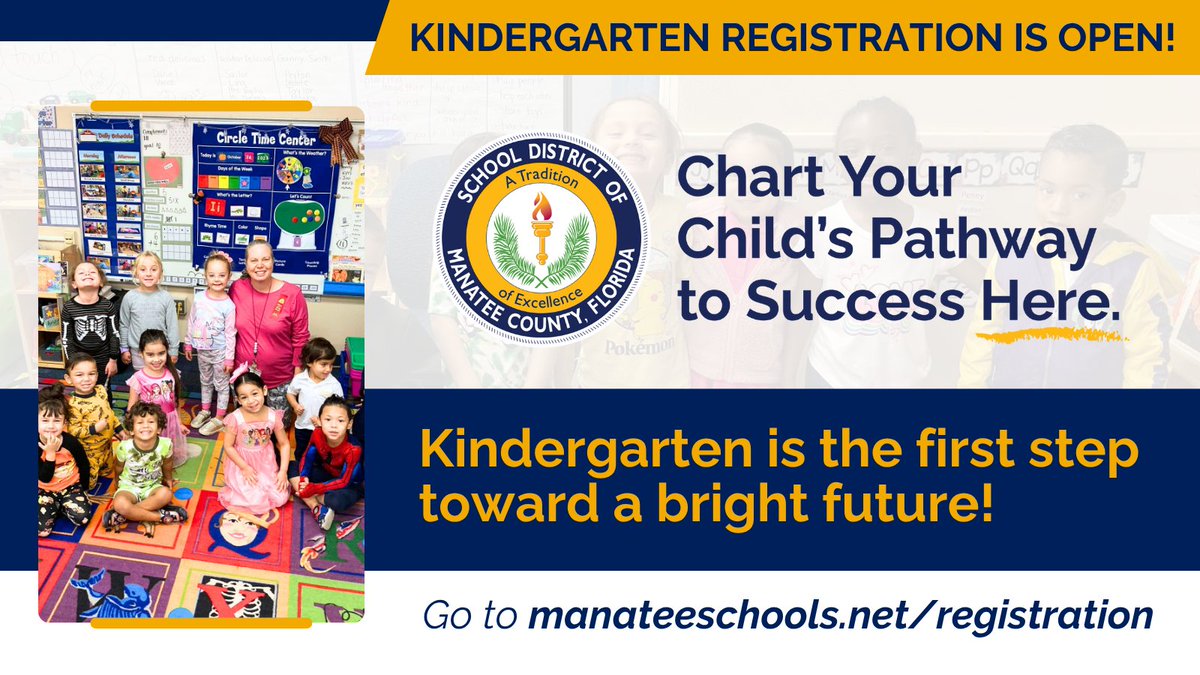 Kindergarten is the first step toward a bright future! Our dedicated teachers help each child grow academically and emotionally. 

If your child turns 5 years old on or before Sept. 1st, register today for the 2025-26 school year! manateeschools.net/registration